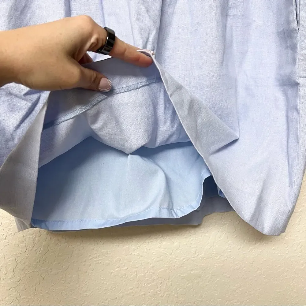 J. Crew Womens Linen Blend A-Line Skirt Pockets Size 12 Blue Stretch